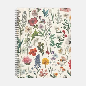Vintage Botanical Flower Notebook Softcover Spiral 8.5 x 11