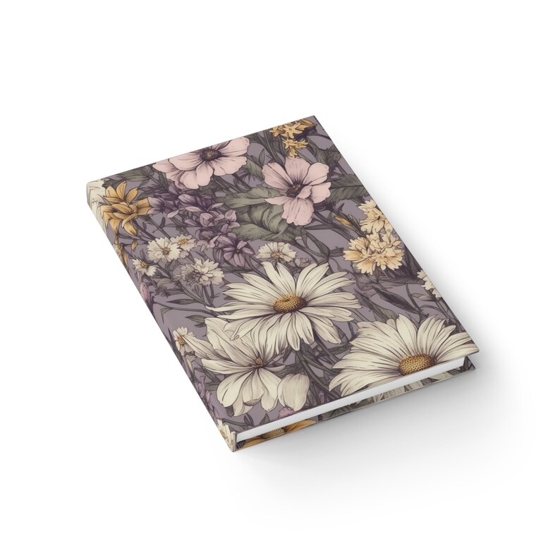 Purple Vintage Floral Notebook Journal - 5x7 Inches Hardcover 128 Ruled ...