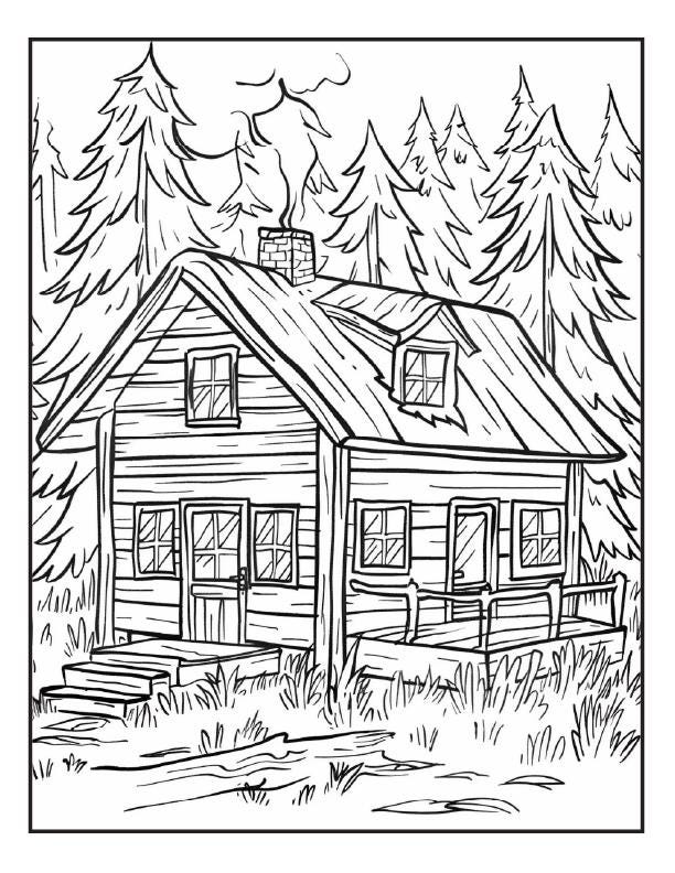 200 Beautiful Cabin Coloring Pages - Printable Digital Instant Download ...