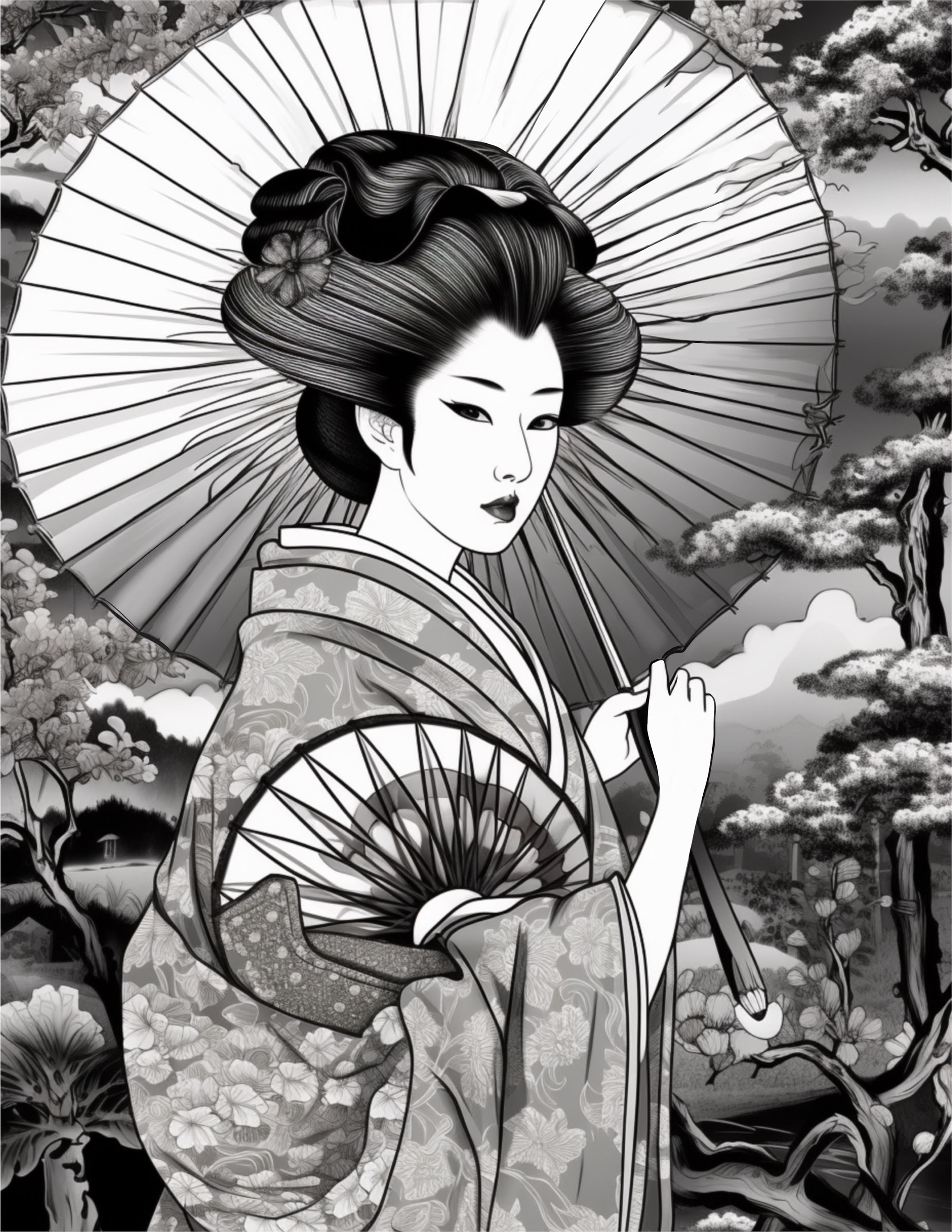 Washitsu Colouring In 10 Japanese Geisha Coloring Book Pages Adult and Kid Coloring Pages ...