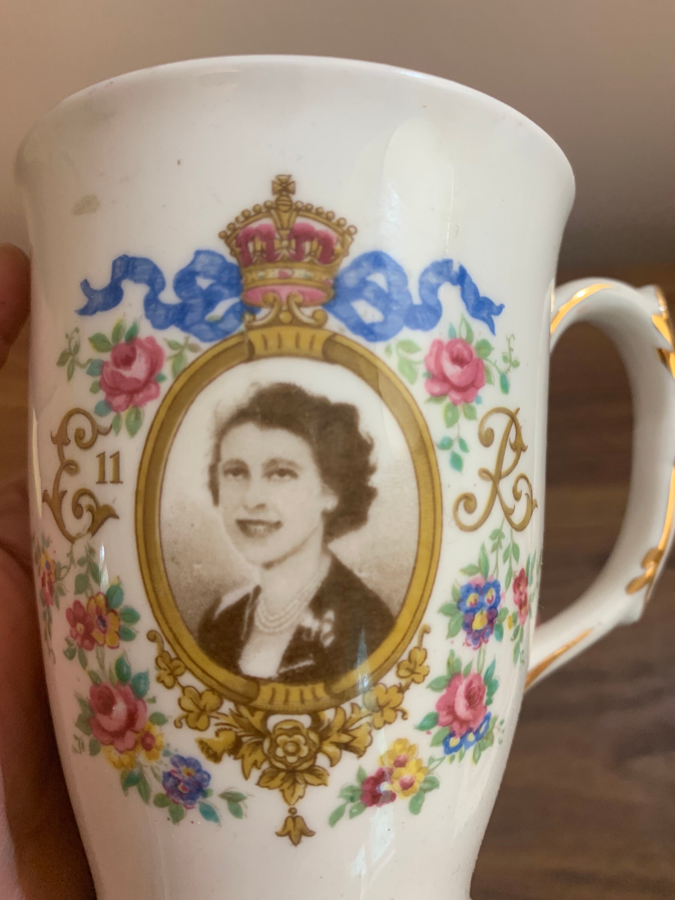RedStoreVintage Present Vintage 1953 Queen Elizabeth Coronation Royal Albert China Gold accents4 1/4 inch mug