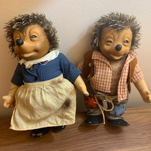 RedStoreVintage Present Vintage  Steiff 1950s Mecki & Micki Couple Hedgehogs Stuffed Dolls Germany Vintage