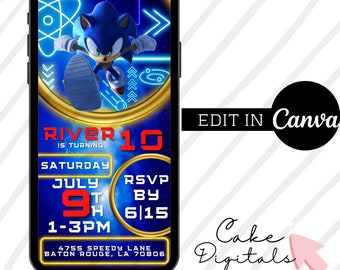 Sonic The Hedgehog Boy Birthday Invitation DIY Template Editable