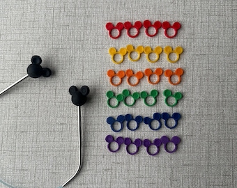 Rainbow Mickey Mouse Stitch Markers 24pk and Mickey Needle Stoppers