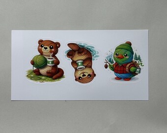 Nutria de lana, osito de peluche y pájaro campista