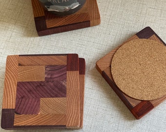 Posavasos de madera dura de primera calidad hechos a mano - Juego de 4