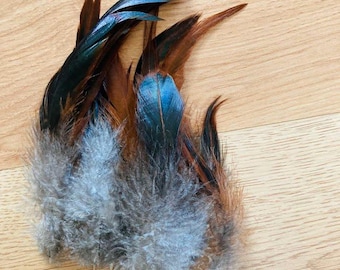 14 red and black rooster tail feathers, 4"-7" all natural feathers, organic, free range (s101)