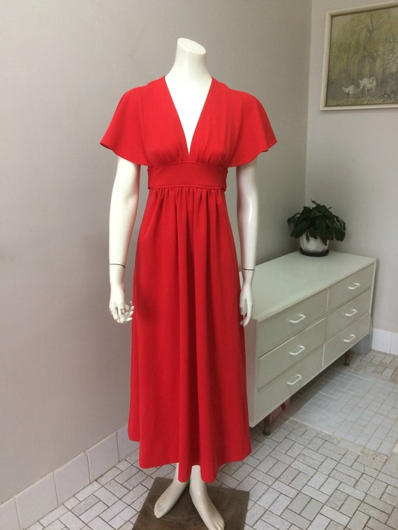 Original Vintage 70s Dress, Red Maxi Dress, Party