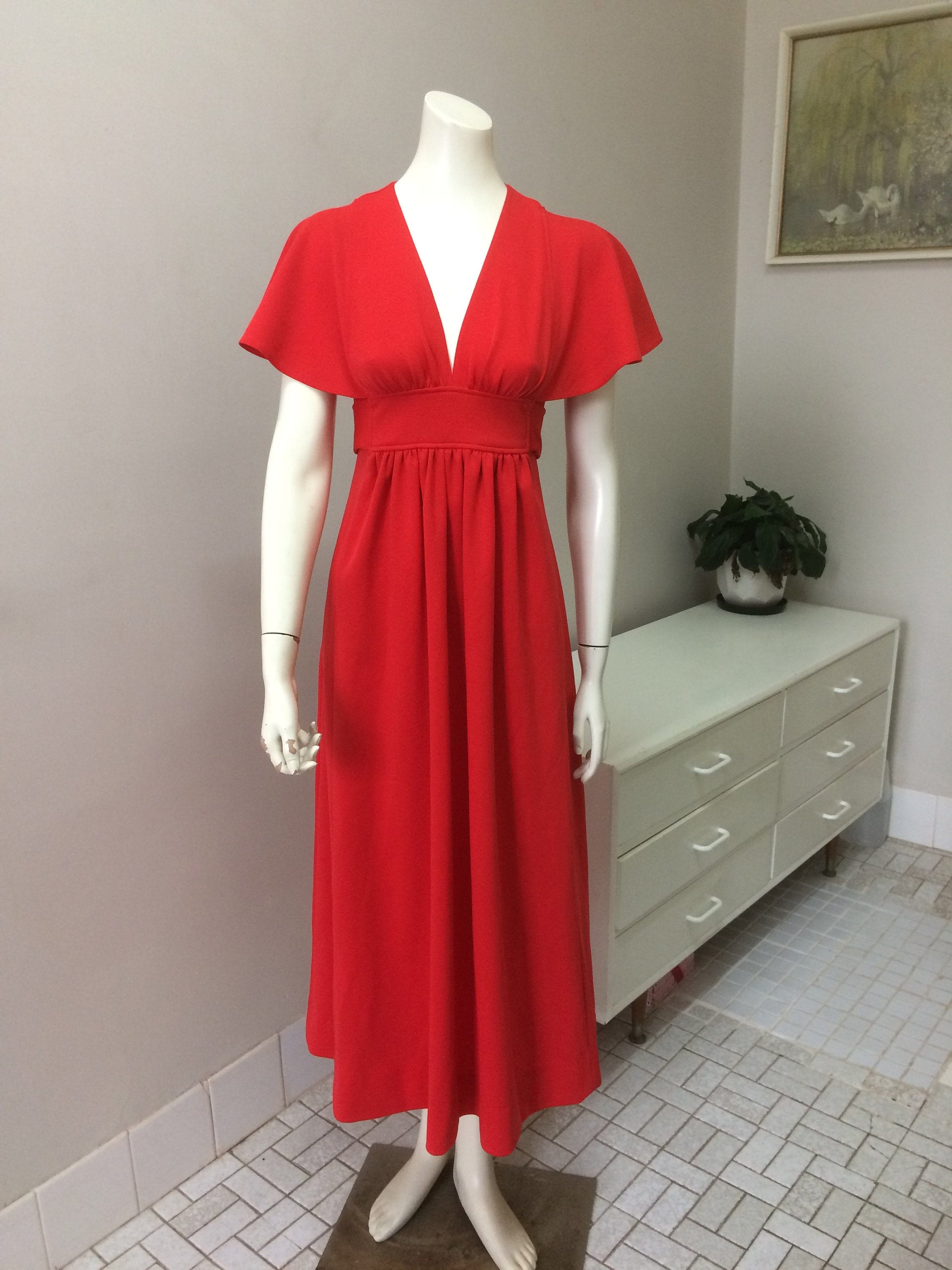 Original Vintage 70s Dress Red Maxi Dress Party Boho Retro | Etsy