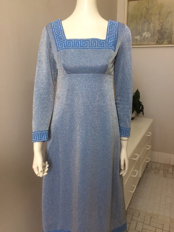 Original Vintage 60s Lurex Maxi Dress , Silver Blu