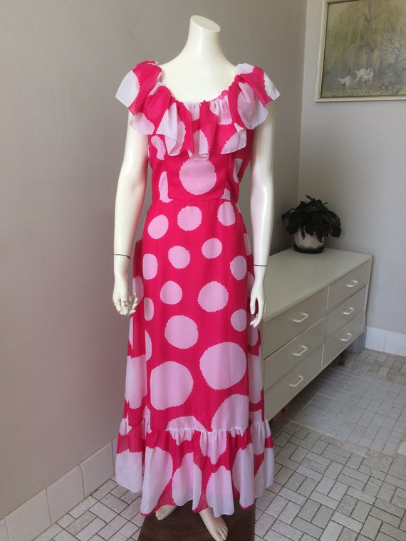 Original Vintage 60s Dress, Maxi Dress ,Polka Dots