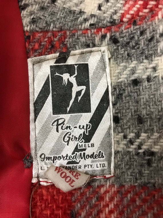 Original Vintage 60s Coat Red Checks Wool , Small… - image 9
