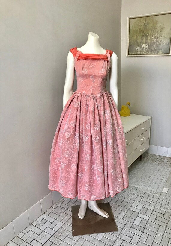 Original Vintage 40s 50s Dress Flocked , Full skir