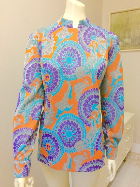 Original Vintage 60s Lurex Top Blouse , XXL Size
