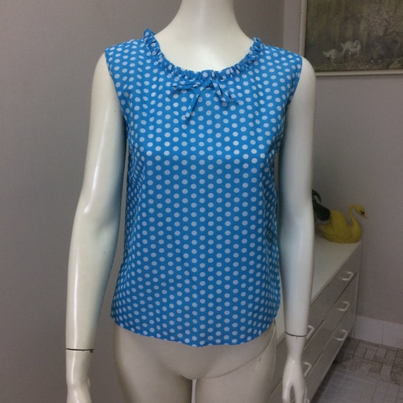 Original Vintage 60s Top Blouse ,Shell Top ,Polka