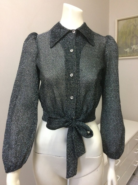 Original Vintage 60s 70s Lurex Top Blouse , Small
