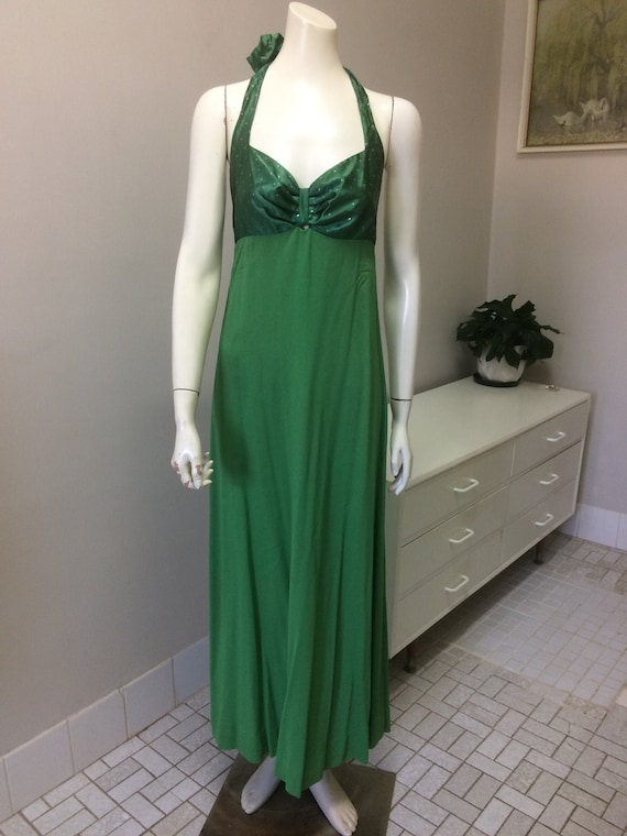 Original Vintage 60s Halter Dress , Green Maxi Dre