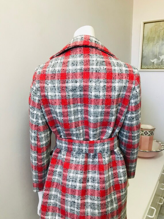 Original Vintage 60s Coat Red Checks Wool , Small… - image 6