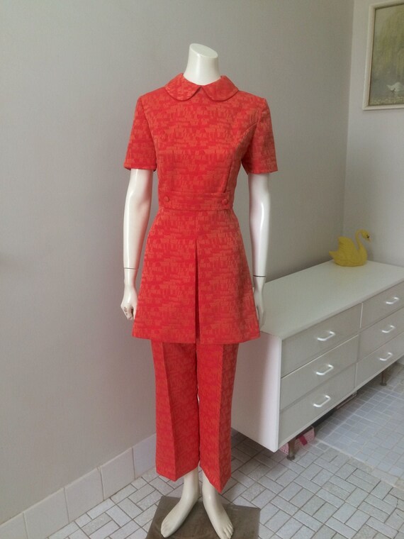 Original Vintage 60s Pant Suit Set Abstract ,Mediu