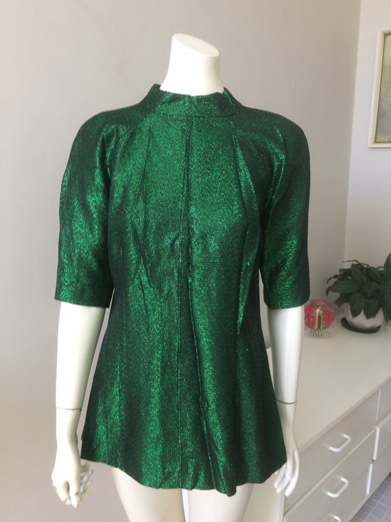 Original Vintage 60s Lurex Top Blouse, Green Lurex