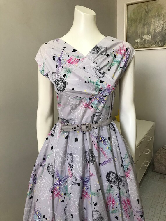 Original Vintage 50s Dress Cotton Atomic Print Fu