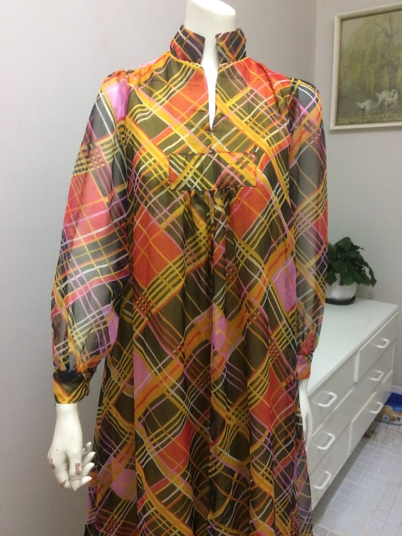 Original Vintage 60s Maxi Dress, Abstract Retro Dr