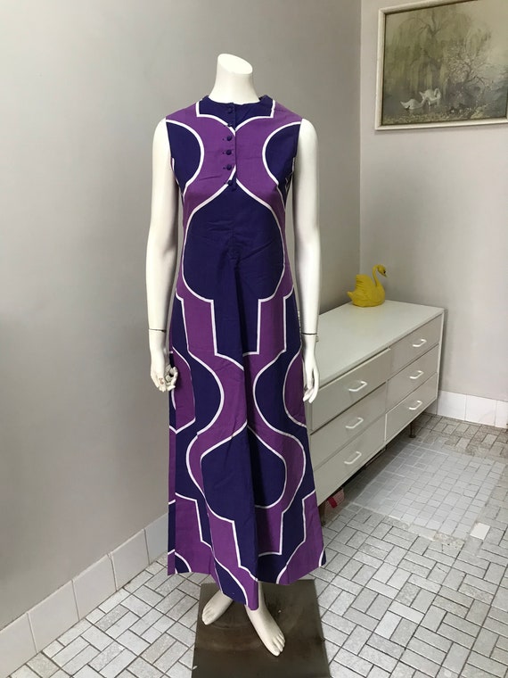 Original Vintage 60s Dress Maxi Psychedelic Purple