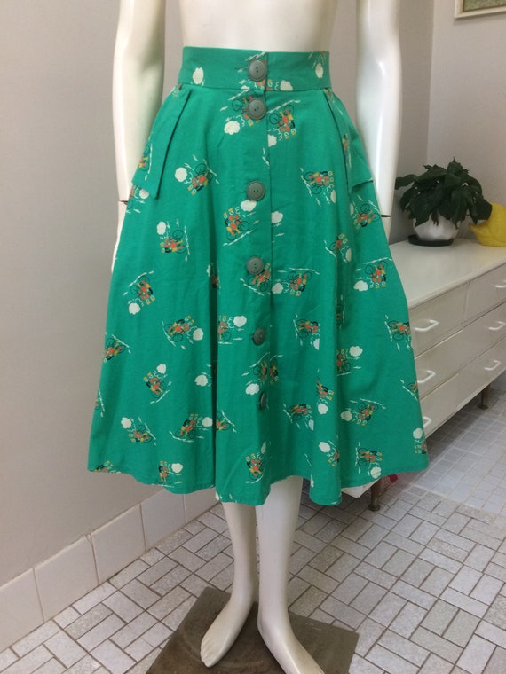 Original Vintage 70s Skirt , Kitsch Bicycle Print