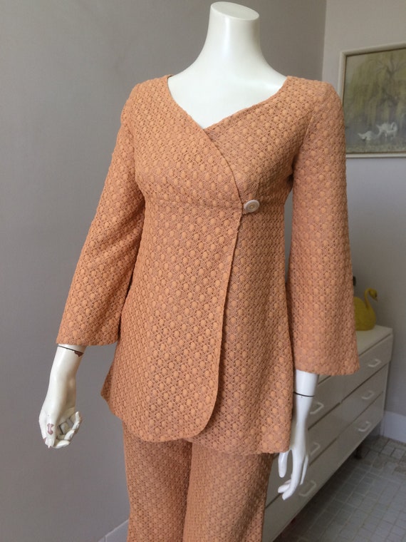 Original Vintage 60s Pant Suit Set , Embroidered D
