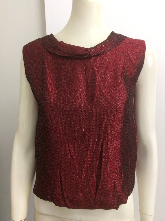 Original Vintage 50s 60s Lurex Metallic Red top bl