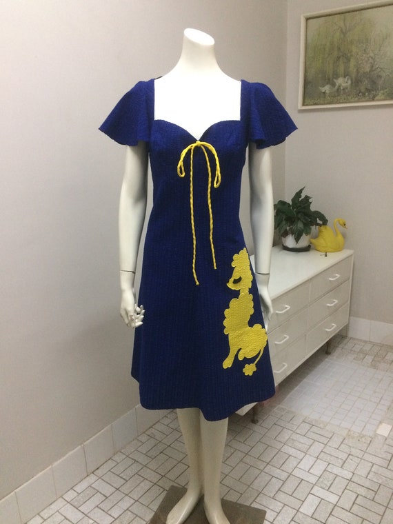 Original Vintage 60s Dress , Poodle Dress Cotton,