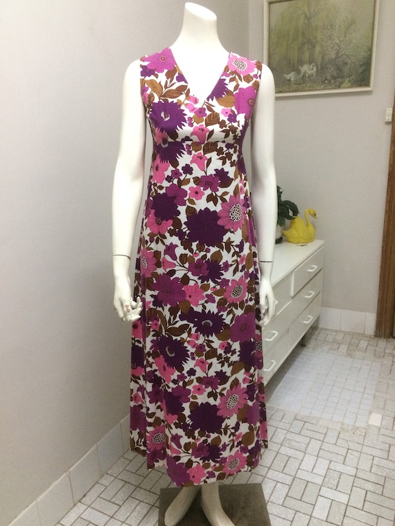 Original Vintage 60s Dress , Maxi , Floral Cotton