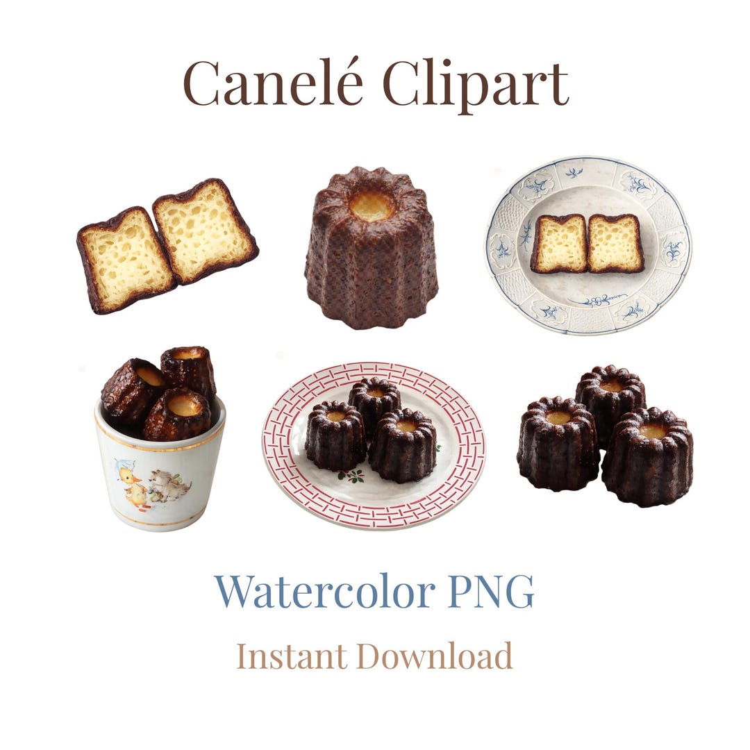 Canelé Clipart PNG Set – French Pastry Illustration – Clipart Bundle ...