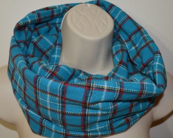 Flannel plaid infinity scarf, blue and red flannel infinity scarf, infinity loop, woman scarf, spring scarf, fall scarf, winter scarf