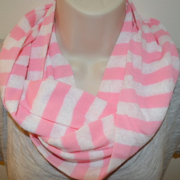 SALE - pink striped infinity scarf, spring infinity loop, women scarf, spring scarf, summer scarf, fall scarf,