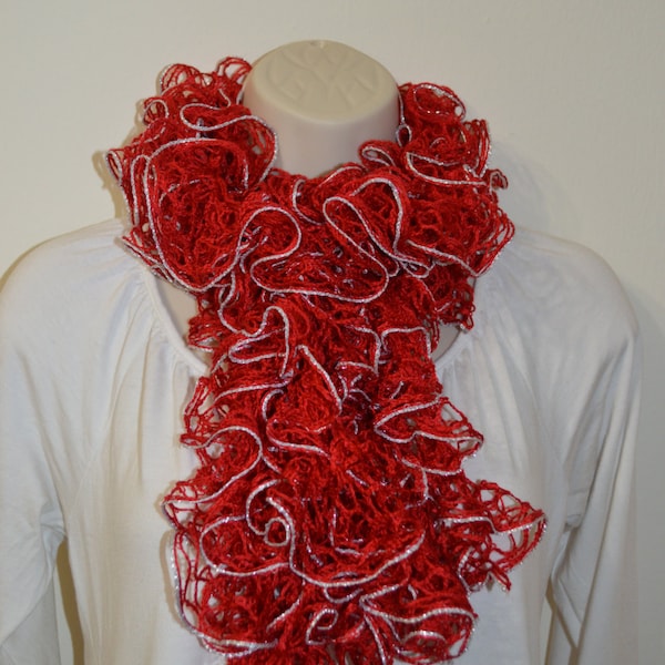 Red Ruffle Crochet scarf, red ruffle scarf, fancy red ruffles, woman scarf, girls scarf, red scarf, spring scarf, summer, fall scarf, gift