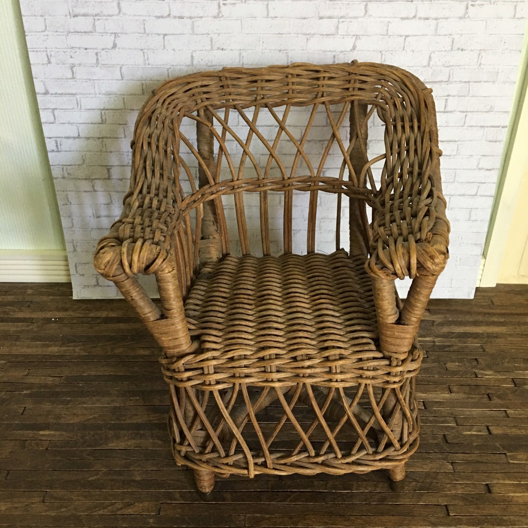 Antique Wicker Doll Chair TLC Rattan Woven Armchair 7 Etsy