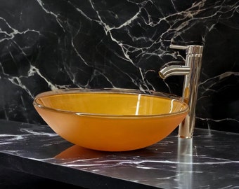 Bathroom Vessel Sink Basin Bowl Bronz Tempered Glass Faucet Popup Combo