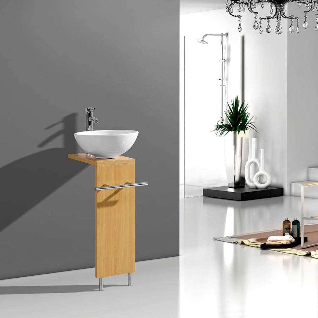 Modern Pedestal Bathroom Vanities White Ceramic Bowl Vessel Sink Faucet