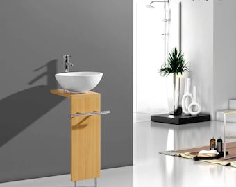 Modern Pedestal Bathroom Vanities White Ceramic Bowl Vessel Sink Faucet Combo