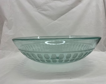 Clear Glass Vessel Sink Carved Pattern Unique Bonus Pop Up Drain in Chrome finish