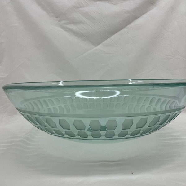 Clear Glass Vessel Sink Carved Pattern Unique Bonus Pop Up Drain in Chrome finish