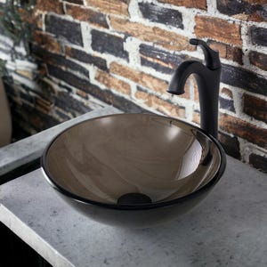 Modern 16.5&quot; Coffee Translucent Tempered Glass Vessel Sink Above Counter Bowl Dark Brown