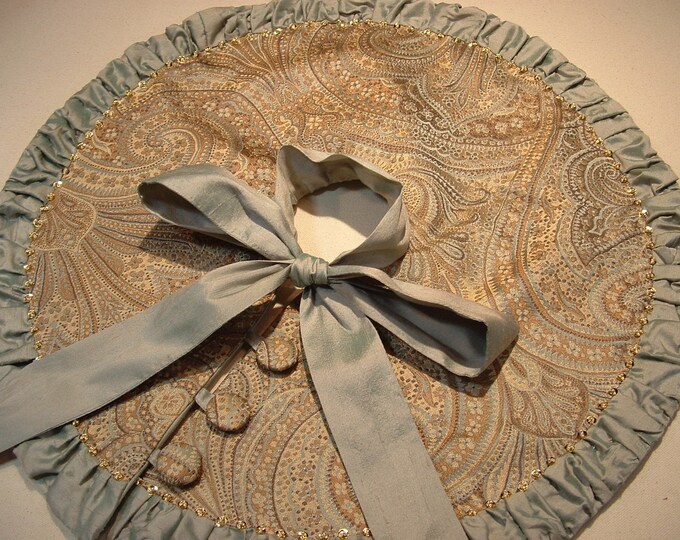 Christmas Tree Skirt in Luxurious Blue & Brown Designer Silks With Hand