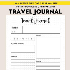 Plantilla de registro diario de viaje imprimible, descarga instantánea