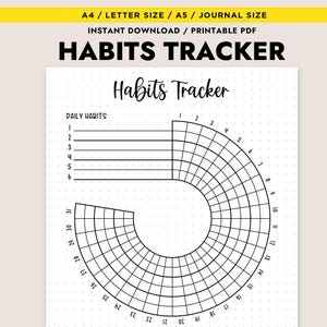Rastreador de hábitos imprimible, mensual, diario, semanal, circular, tamaño carta, PDF, descarga instantánea, planificador