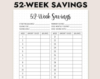 Printable 52-Week Savings Challenge Tracker A4/Letter/A5 Savings Goal Planner Instant Download PDF