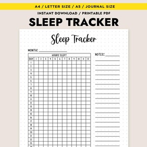 Registro mensual de seguimiento del sueño imprimible. Diario de bienestar. Inserto A4/A5. Tamaño carta. Descarga instantánea.
