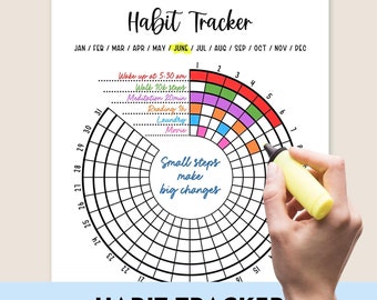 Habit Tracker Printable Goal Tracker Fitness Tracker Planner Page 30 Day Challenge Wheel of Habits