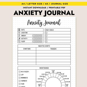 Diario de ansiedad imprimible. Registro diario de síntomas del estado de ánimo y desencadenantes. Registro de salud mental. Tamaño carta (A4, A5, PDF).